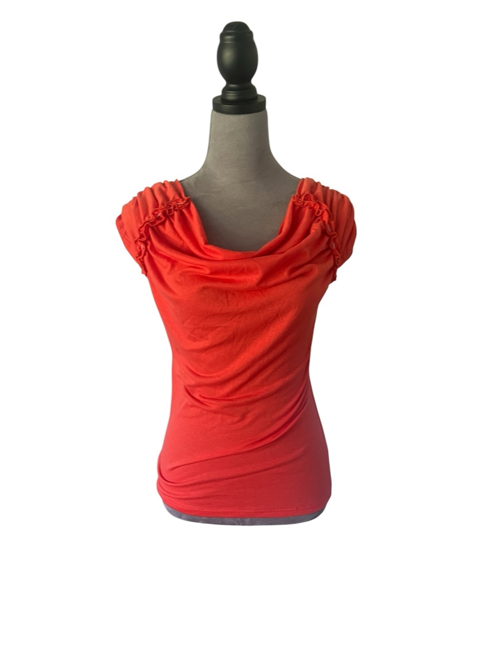 Draped Red/Orange Cowl-Neck Ruched Sleeve Camisole
